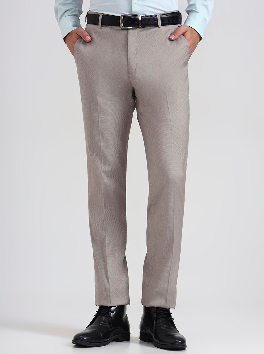 Fawn Printed Slim Fit Formal Trouser | Metal
