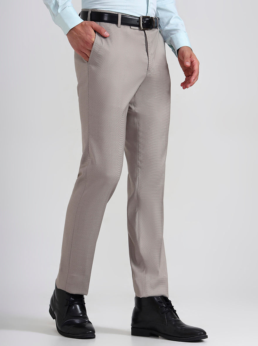 Fawn Printed Slim Fit Formal Trouser | Metal