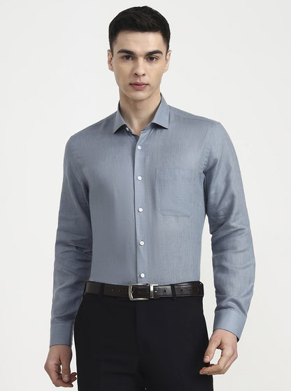 Aqua Grey Solid Slim Fit Formal Shirt | JadeBlue