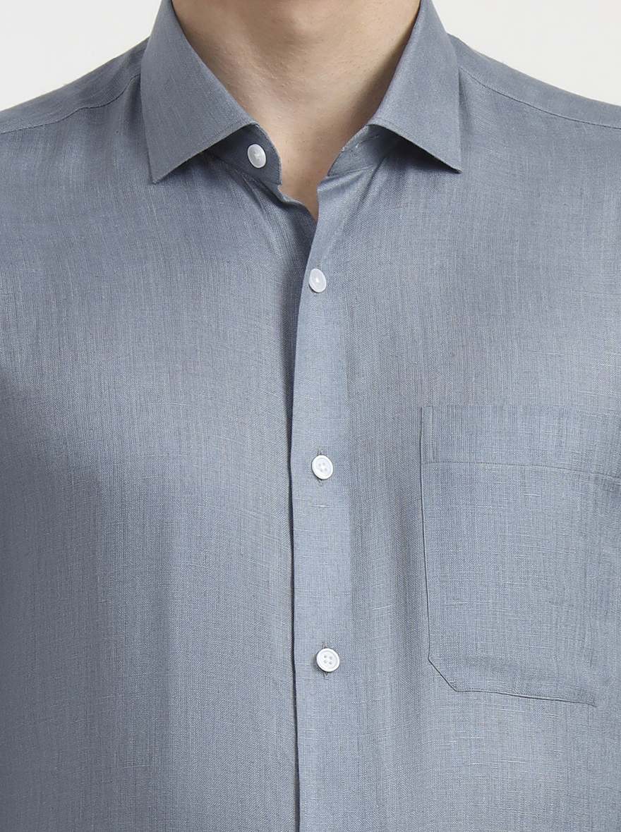 Aqua Grey Solid Slim Fit Formal Shirt | JadeBlue