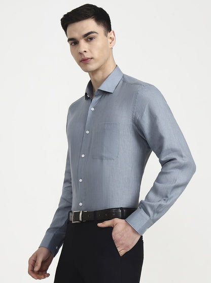 Aqua Grey Solid Slim Fit Formal Shirt | JadeBlue