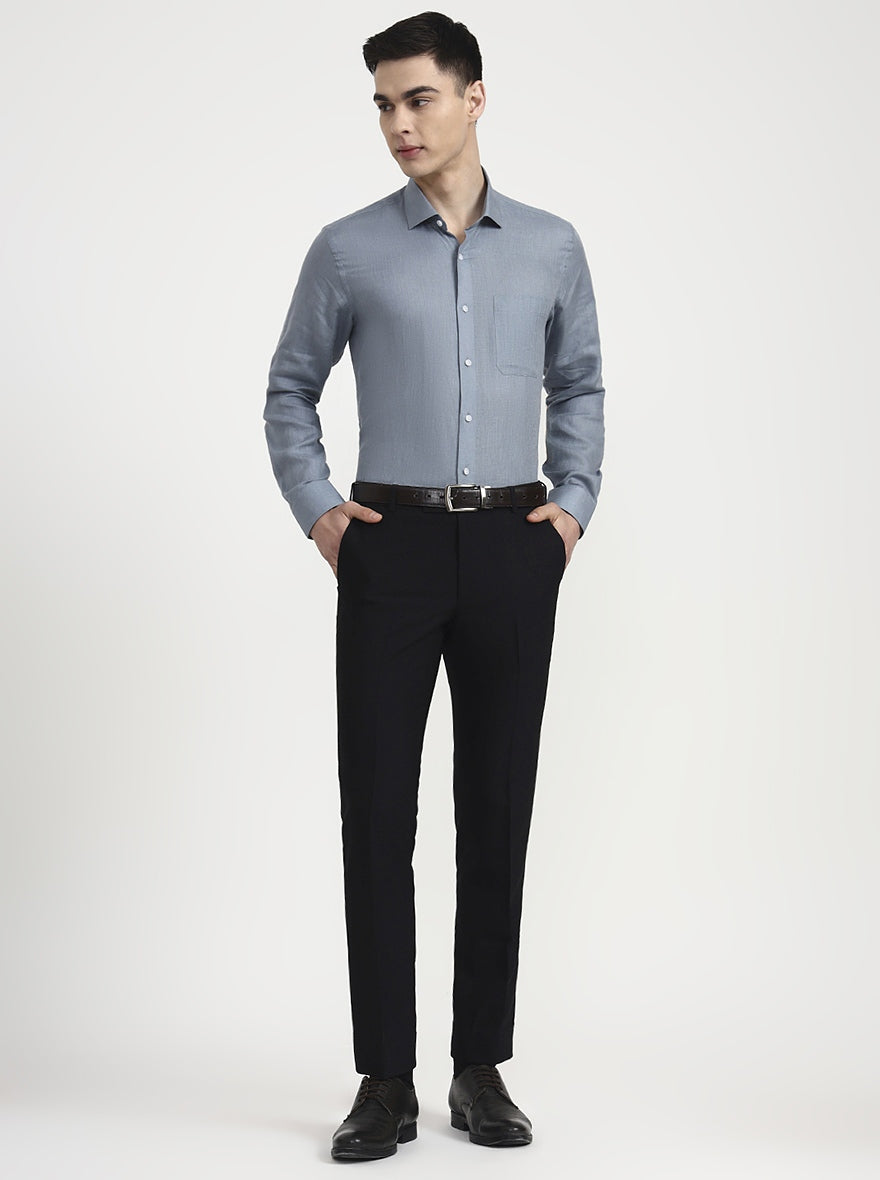 Aqua Grey Solid Slim Fit Formal Shirt | JadeBlue