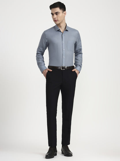 Aqua Grey Solid Slim Fit Formal Shirt | JadeBlue