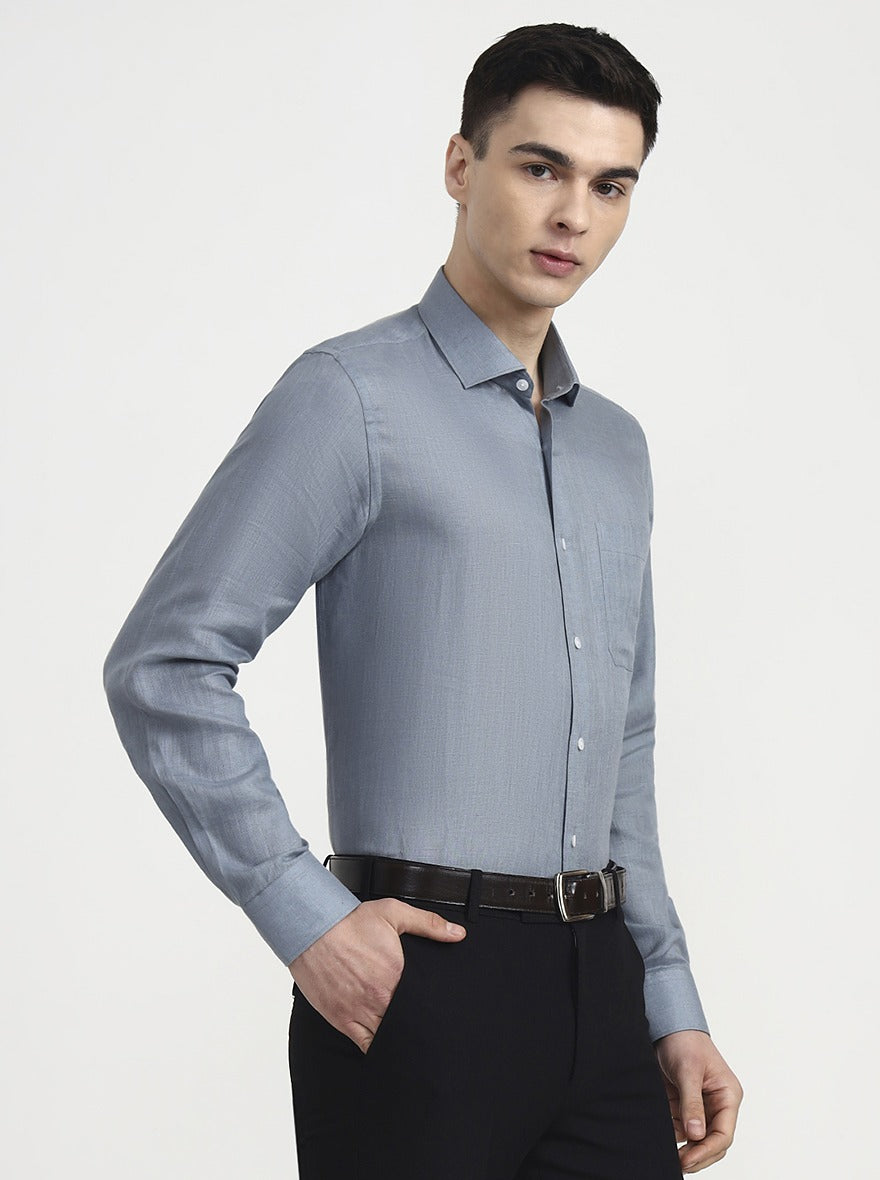 Aqua Grey Solid Slim Fit Formal Shirt | JadeBlue