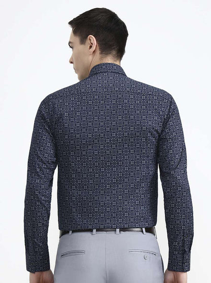 Blue Printed Slim Fit Party Wear Shirt | Greenfibre
