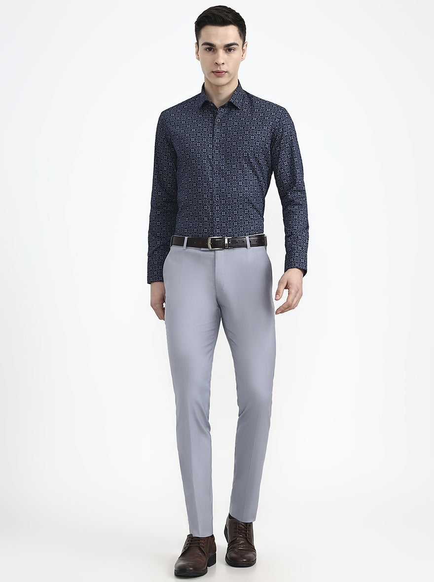 Blue Printed Slim Fit Party Wear Shirt | Greenfibre
