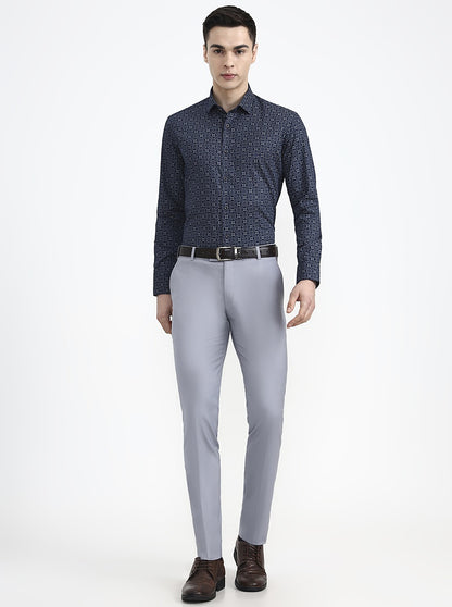Blue Printed Slim Fit Party Wear Shirt | Greenfibre