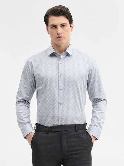 Grey Printed Slim Fit Formal Shirt | Greenfibre