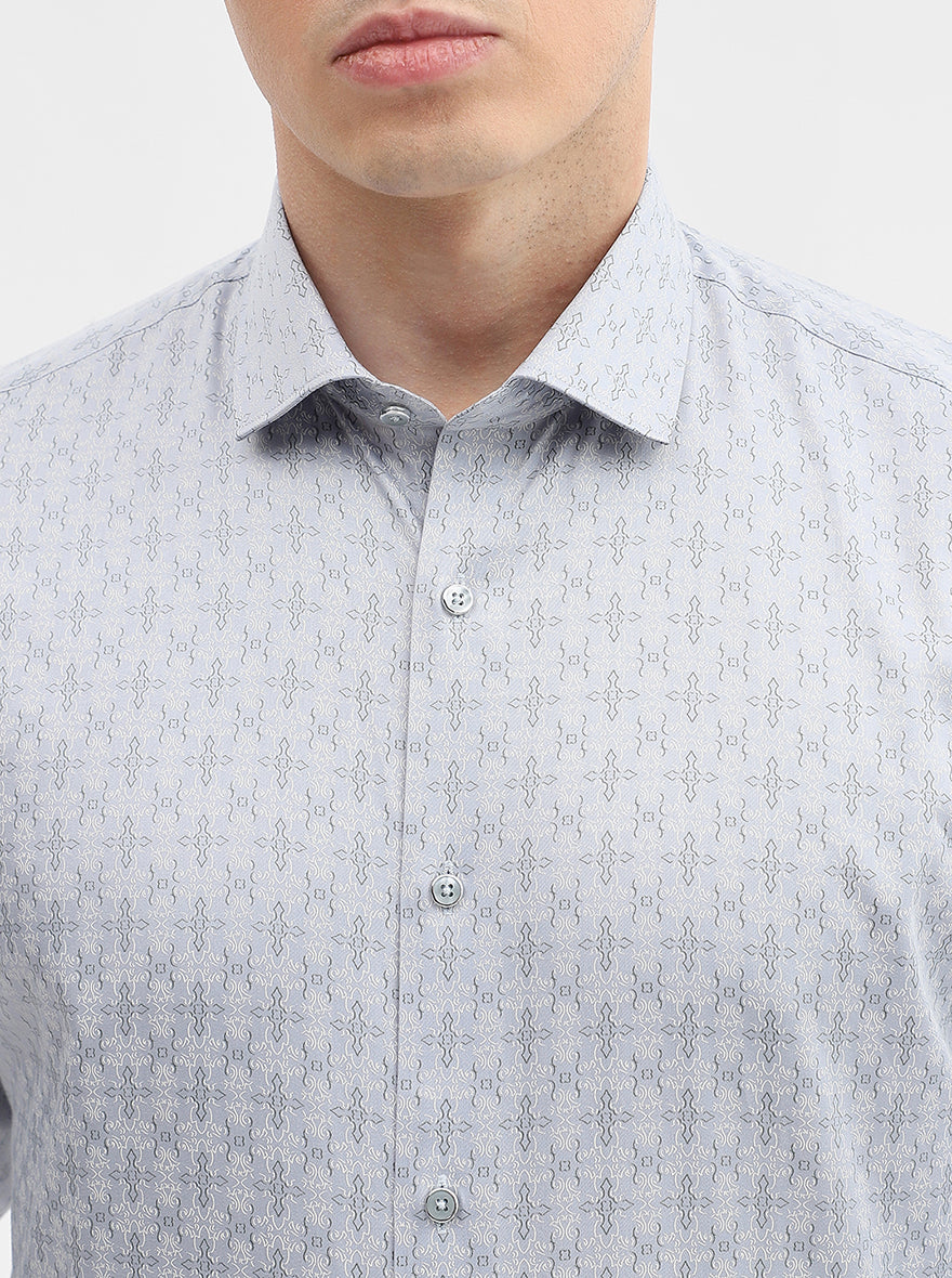 Grey Printed Slim Fit Formal Shirt | Greenfibre