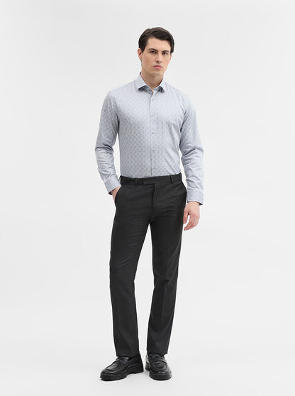 Grey Printed Slim Fit Formal Shirt | Greenfibre