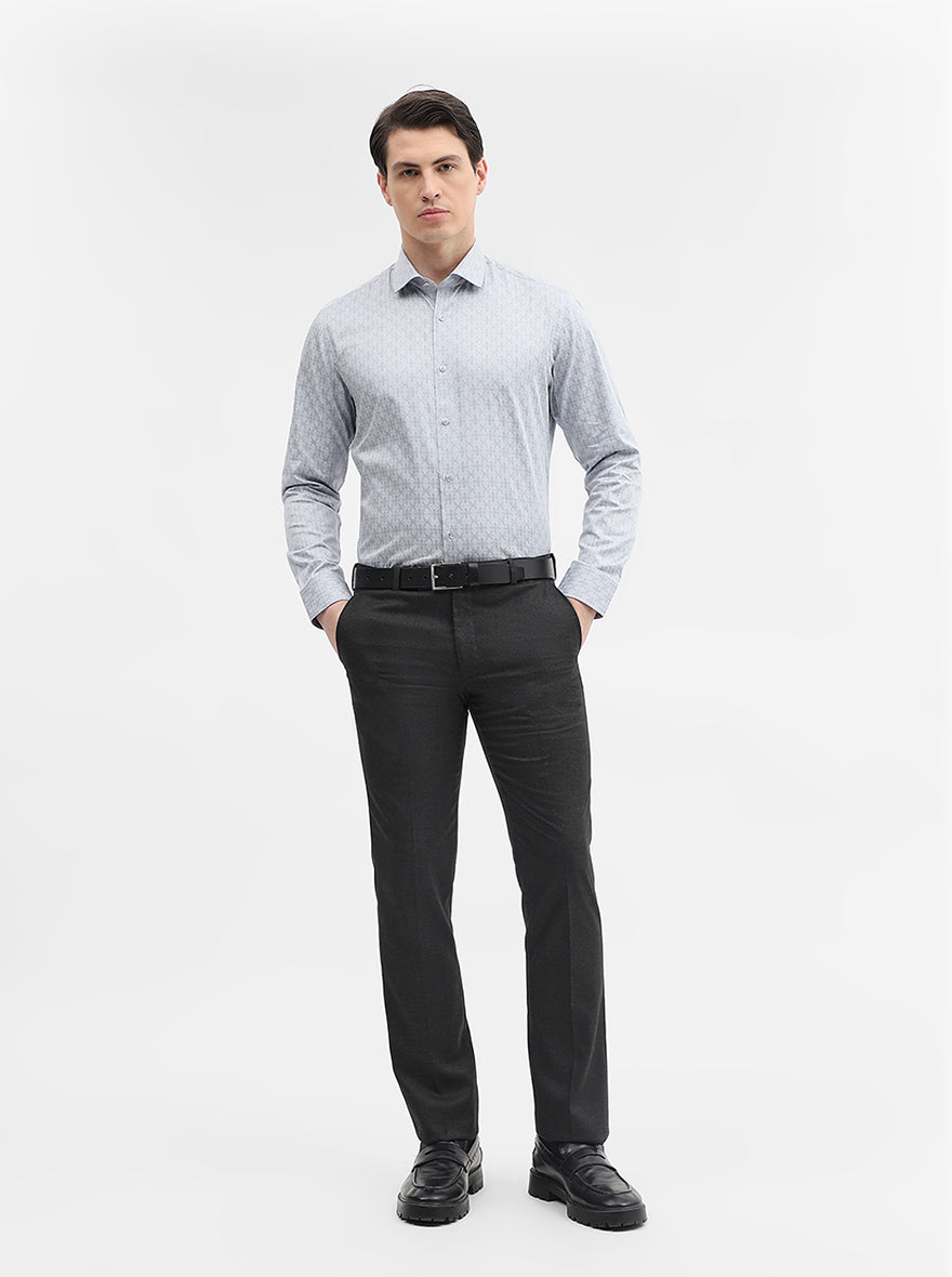 Grey Printed Slim Fit Formal Shirt | Greenfibre