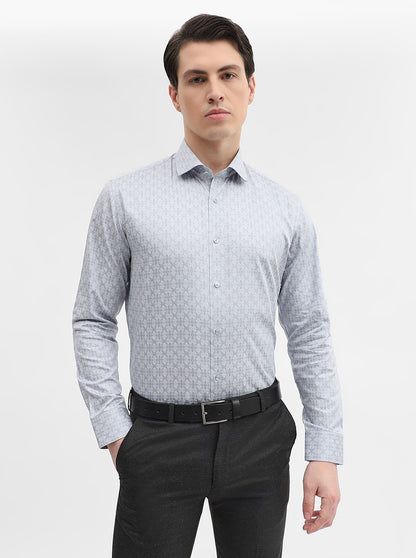 Grey Printed Slim Fit Formal Shirt | Greenfibre