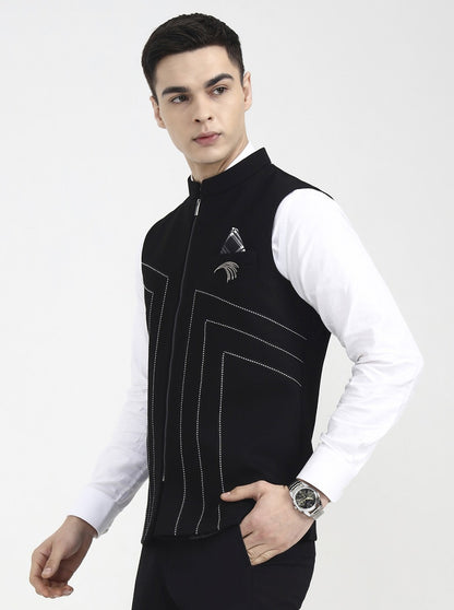 Black Printed Regular Fit Waistcoat | Wyre