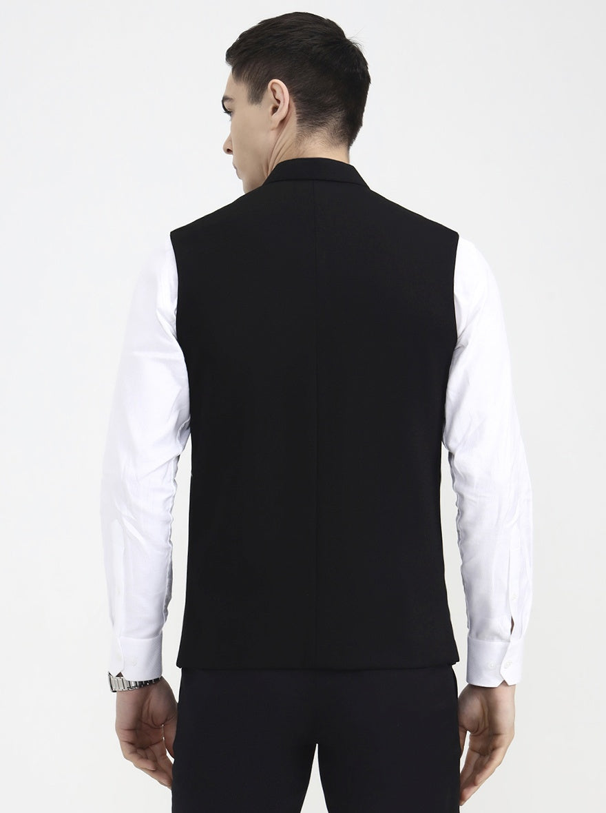 Black Printed Regular Fit Waistcoat | Wyre