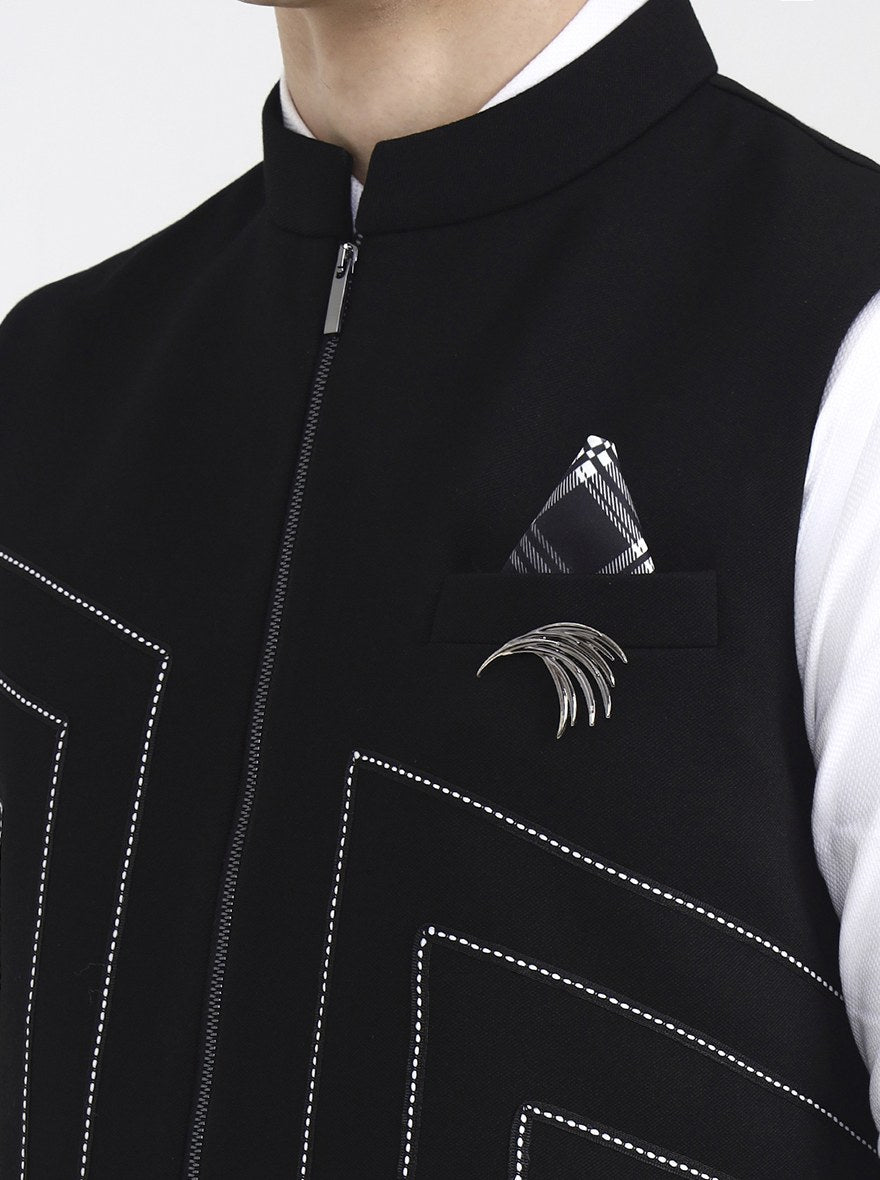 Black Printed Regular Fit Waistcoat | Wyre