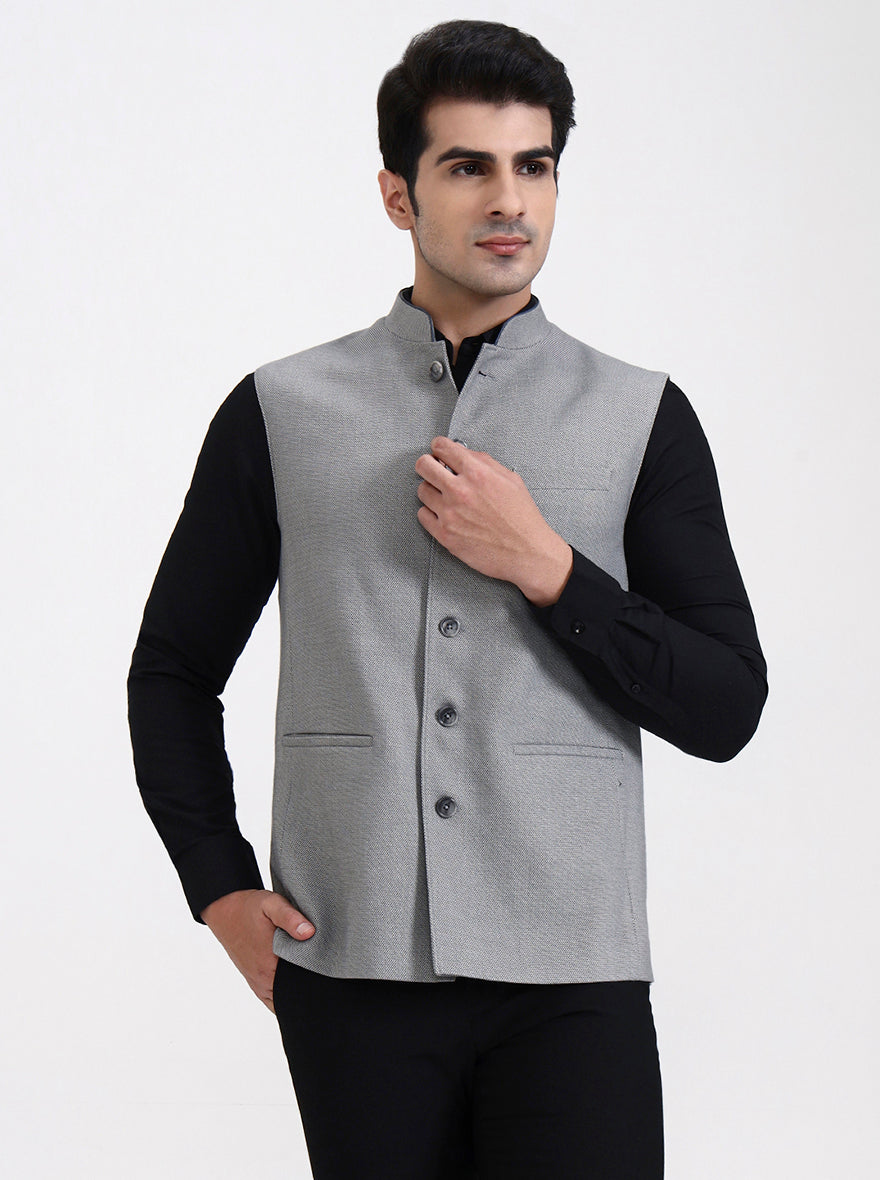 Grey Solid Regular Fit Modi Jacket | JadeBlue