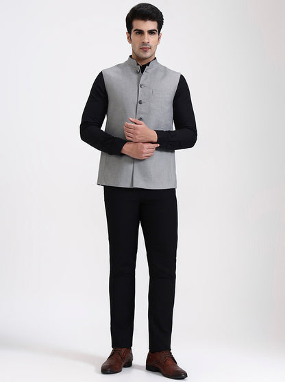 Grey Solid Regular Fit Modi Jacket | JadeBlue