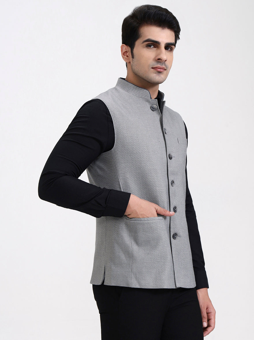 Grey Solid Regular Fit Modi Jacket | JadeBlue
