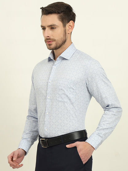 Sky Blue Printed Slim Fit Formal Shirt | Metal