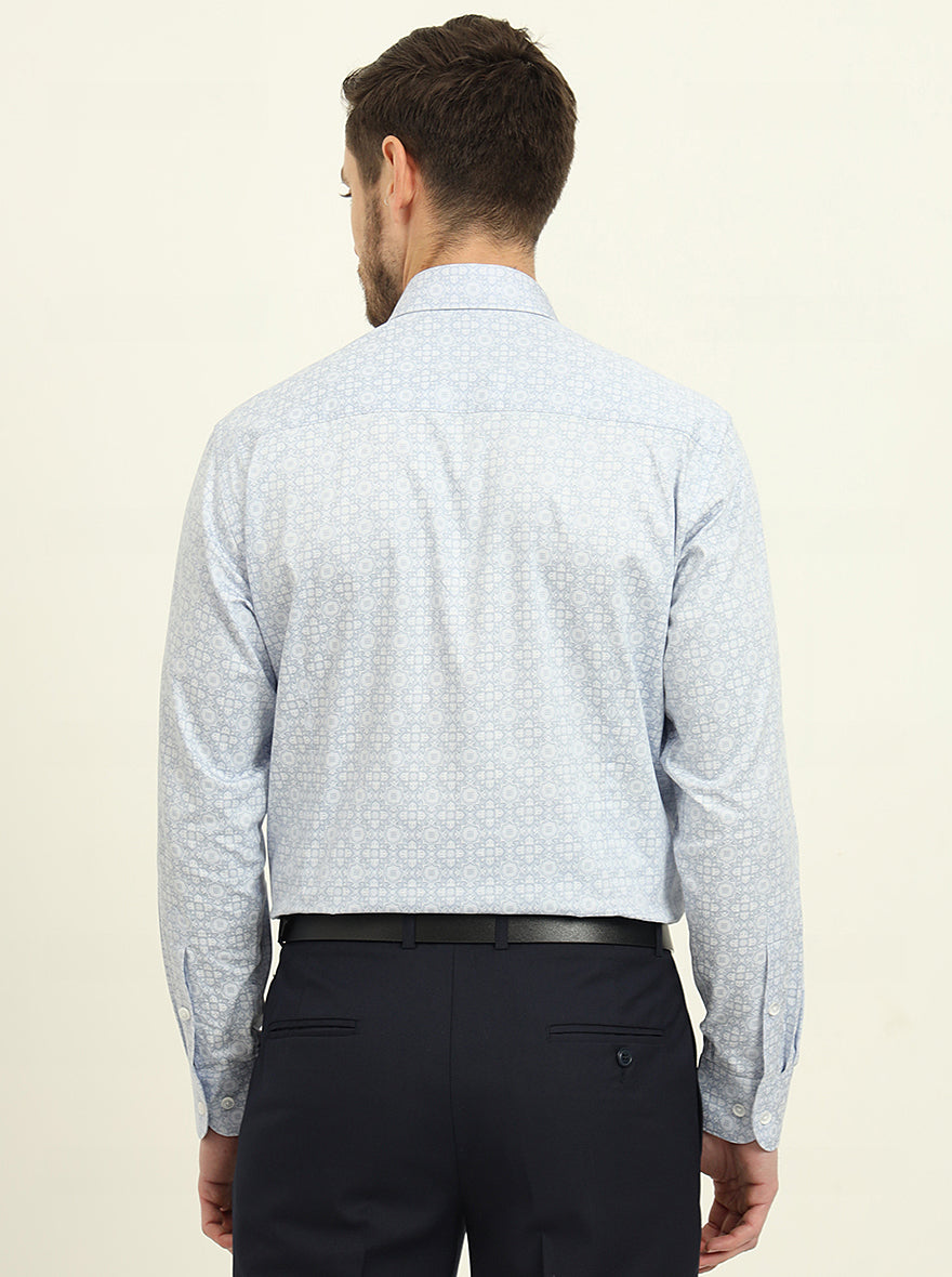Sky Blue Printed Slim Fit Formal Shirt | Metal