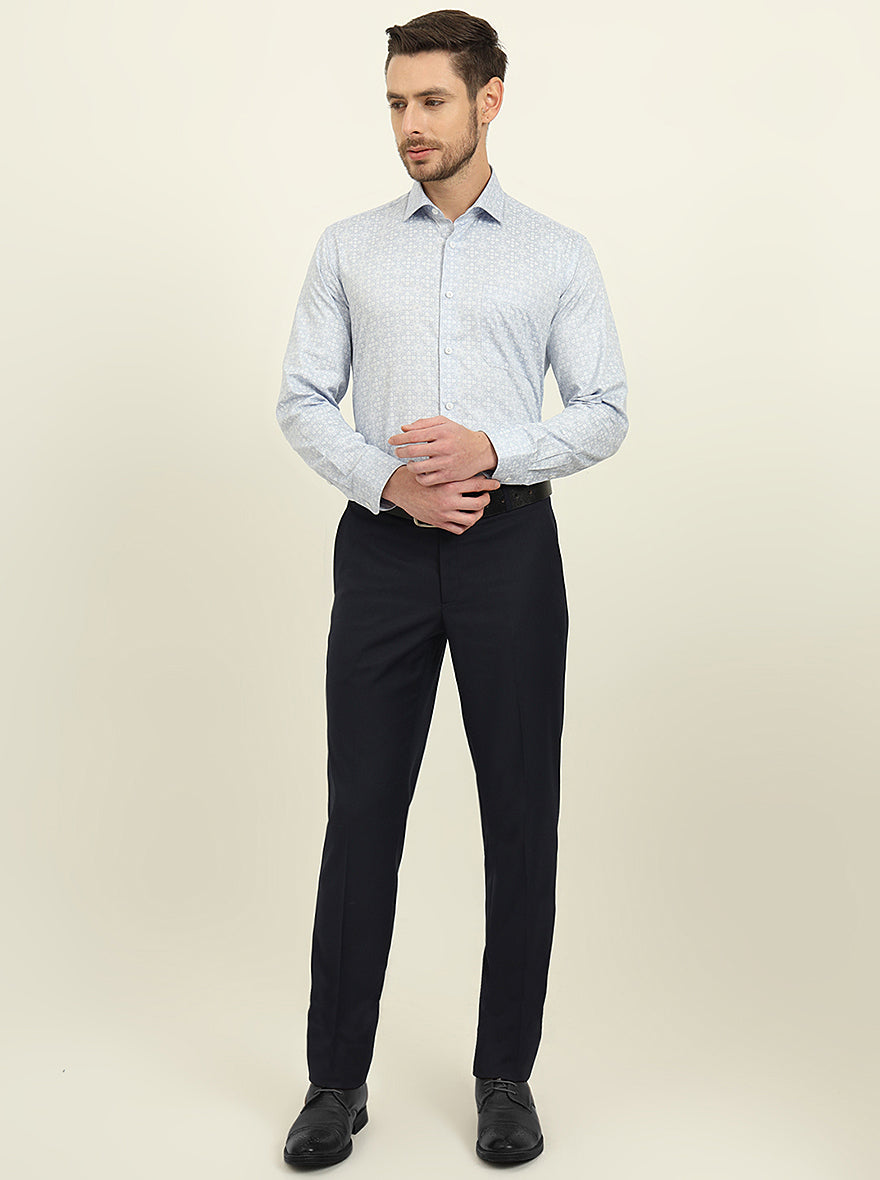 Sky Blue Printed Slim Fit Formal Shirt | Metal