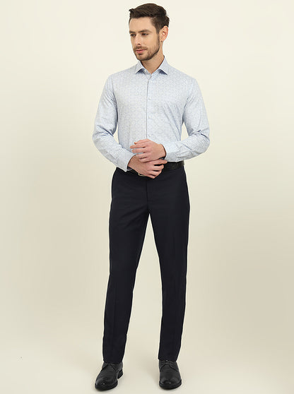 Sky Blue Printed Slim Fit Formal Shirt | Metal