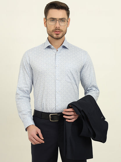 Sky Blue Printed Slim Fit Formal Shirt | Metal