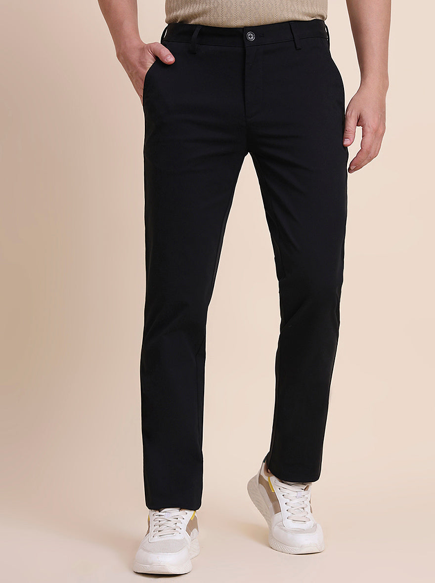 Black Solid Uno Fit Casual Trouser | JadeBlue
