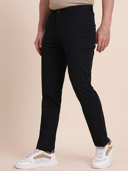 Black Solid Uno Fit Casual Trouser | JadeBlue