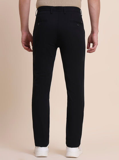 Black Solid Uno Fit Casual Trouser | JadeBlue