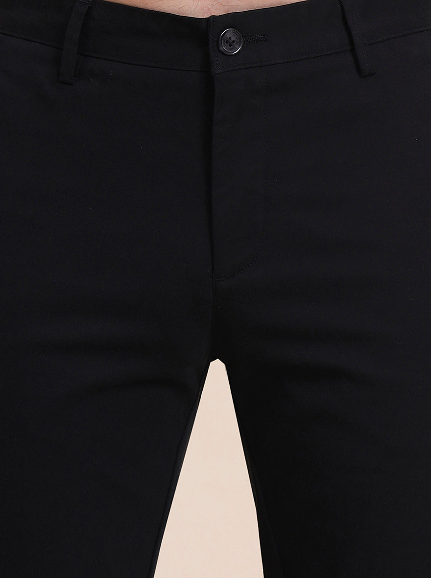 Black Solid Uno Fit Casual Trouser | JadeBlue