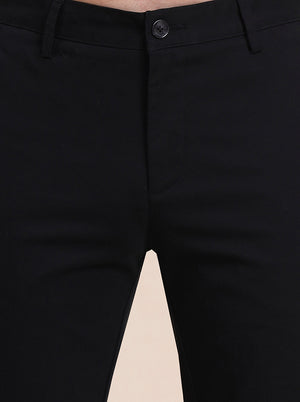 Black Solid Uno Fit Casual Trouser | JadeBlue