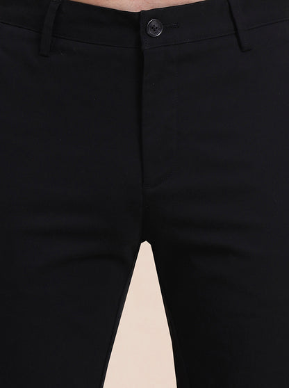 Black Solid Uno Fit Casual Trouser | JadeBlue