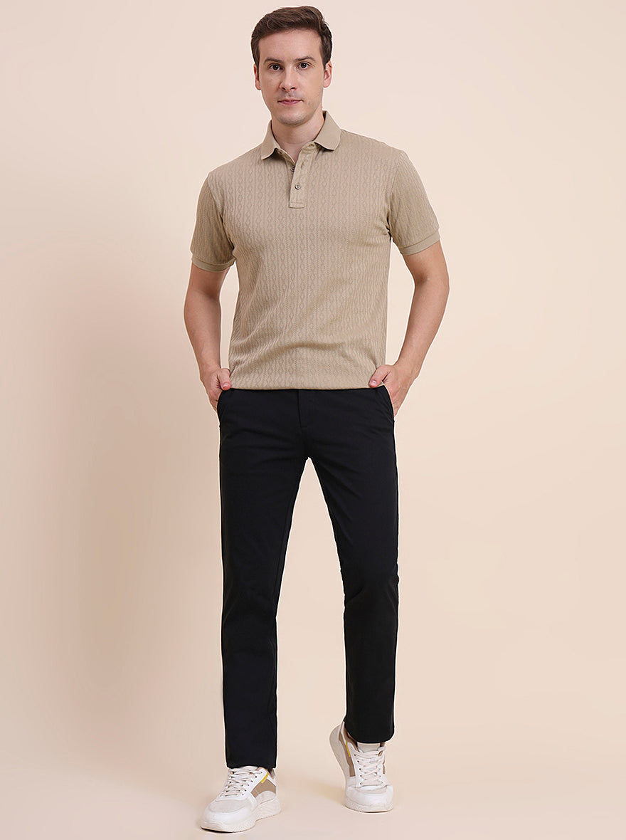 Black Solid Uno Fit Casual Trouser | JadeBlue
