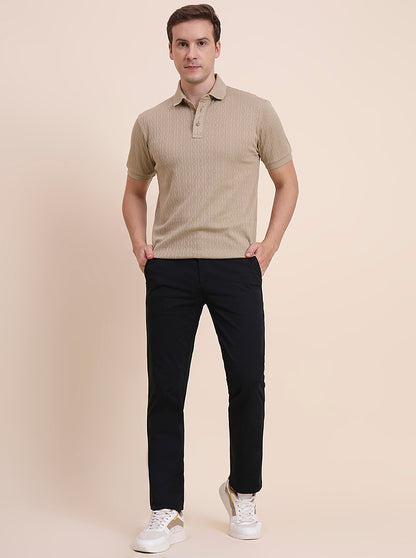 Black Solid Uno Fit Casual Trouser | JadeBlue
