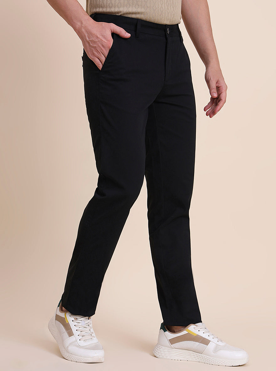 Black Solid Uno Fit Casual Trouser | JadeBlue