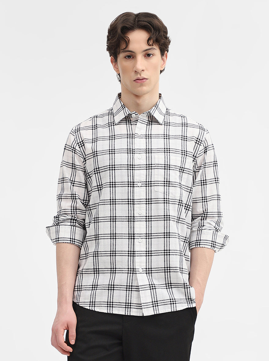 White & Black Checked Slim Fit Casual Shirt | Greenfibre