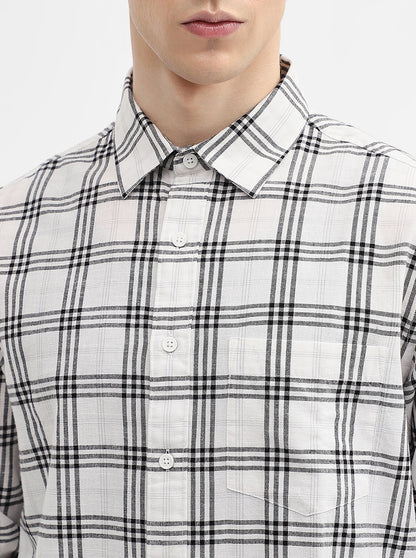 White & Black Checked Slim Fit Casual Shirt | Greenfibre
