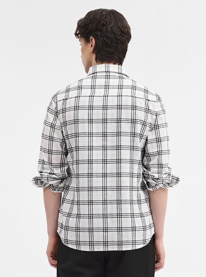 White & Black Checked Slim Fit Casual Shirt | Greenfibre