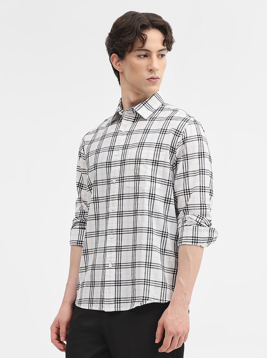 White & Black Checked Slim Fit Casual Shirt | Greenfibre