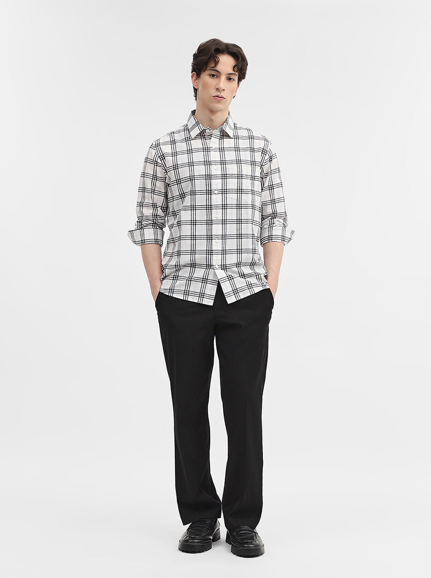 White & Black Checked Slim Fit Casual Shirt | Greenfibre