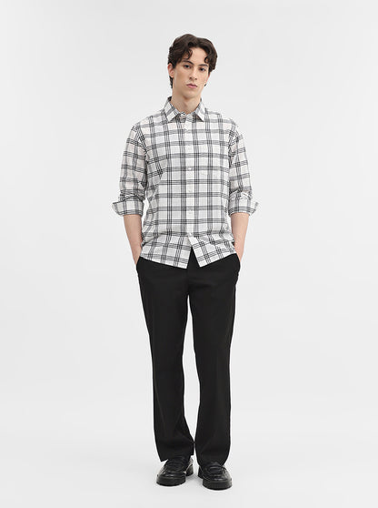 White & Black Checked Slim Fit Casual Shirt | Greenfibre
