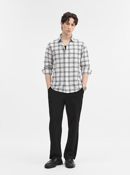 White & Black Checked Slim Fit Casual Shirt | Greenfibre
