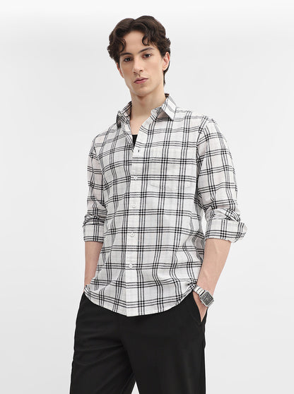 White & Black Checked Slim Fit Casual Shirt | Greenfibre