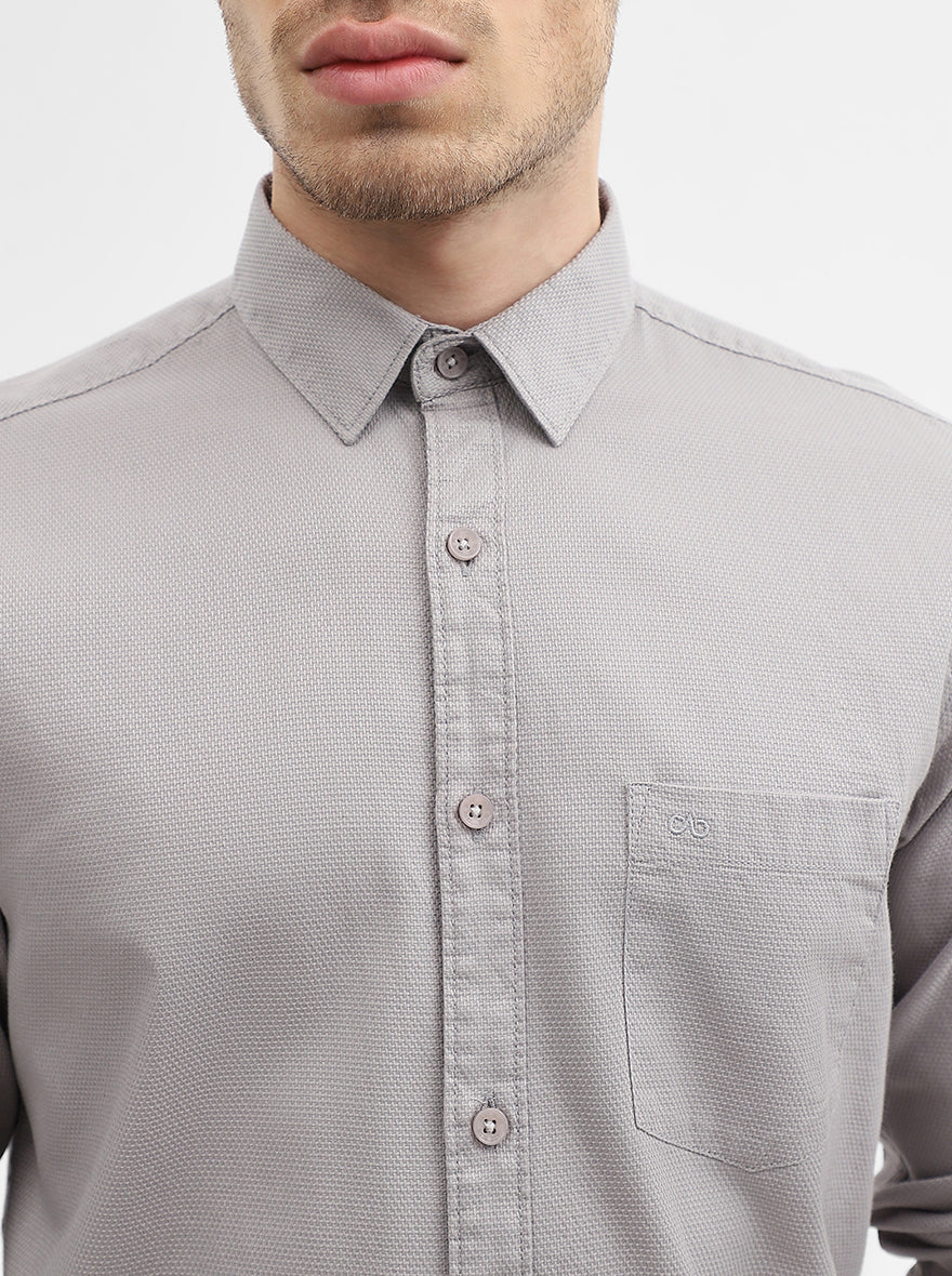 Grey Solid Slim Fit Casual Shirt | JadeBlue