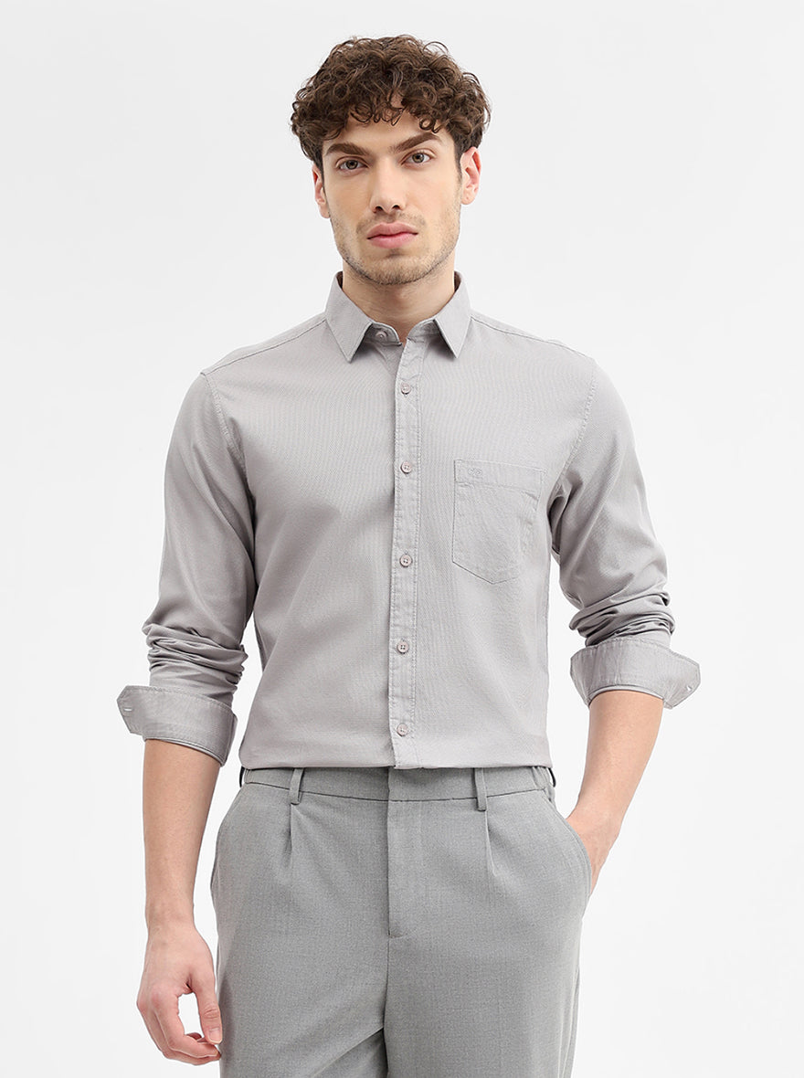 Grey Solid Slim Fit Casual Shirt | JadeBlue