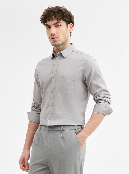 Grey Solid Slim Fit Casual Shirt | JadeBlue