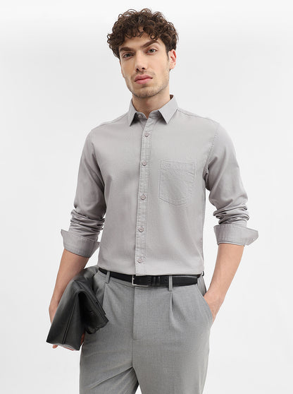 Grey Solid Slim Fit Casual Shirt | JadeBlue