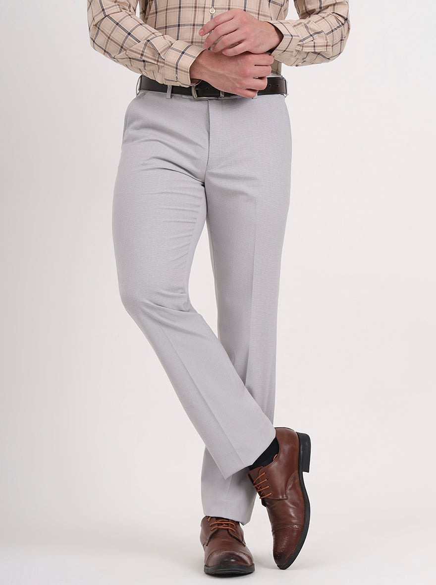 Light Grey Solid Slim Fit Formal Trouser | JB Studio