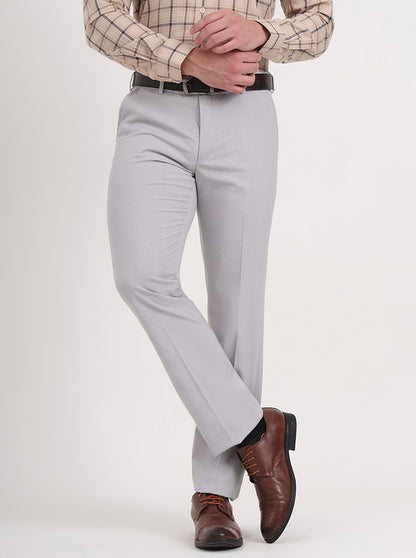 Light Grey Solid Slim Fit Formal Trouser | JB Studio